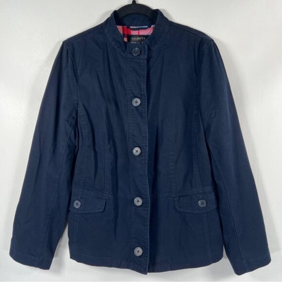 NWOT TALBOTS Button Down Blazer Jacket Interior Plaid Pockets Collarless Size 10 - Picture 2 of 8